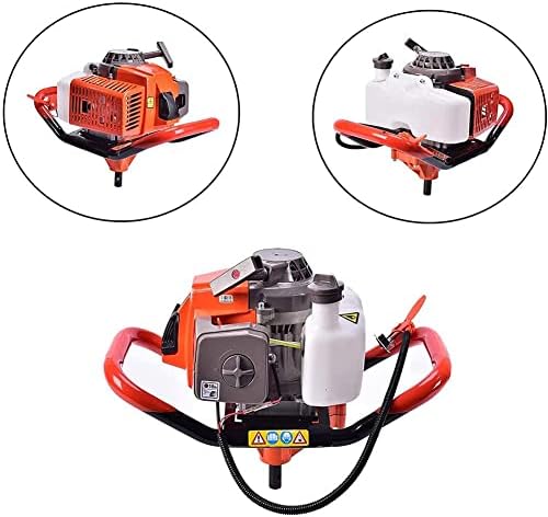 72cc Post Hole Digger 2-Stroke Petrol Gas Powered Earth Digger with 2 Extension Rods + 3 Auger Drill Bits (4" 8" & 12") for Farm Garden Plant