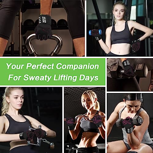 Weight Lifting Gloves for Women Gym Workout with Wrist Support,Padded Half Finger Gloves for Fitness Exercise (Black-Pink, X-Small)
