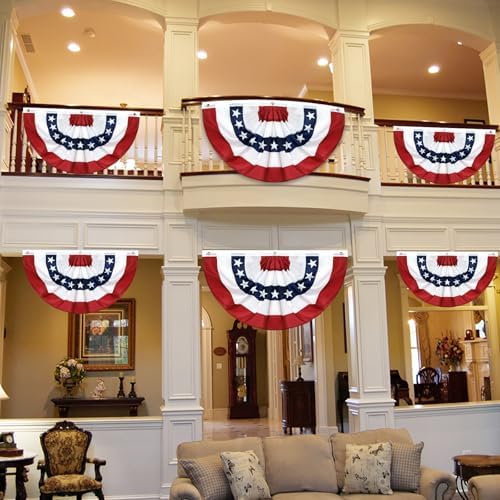 6Pack 3x6 Ft American Pleated Fan Flag, American Flag Bunting for Outdoor, US Patriotic Half Fan Banner for 4th of July Memorial Day Independence Day Outdoor Indoor Decorations