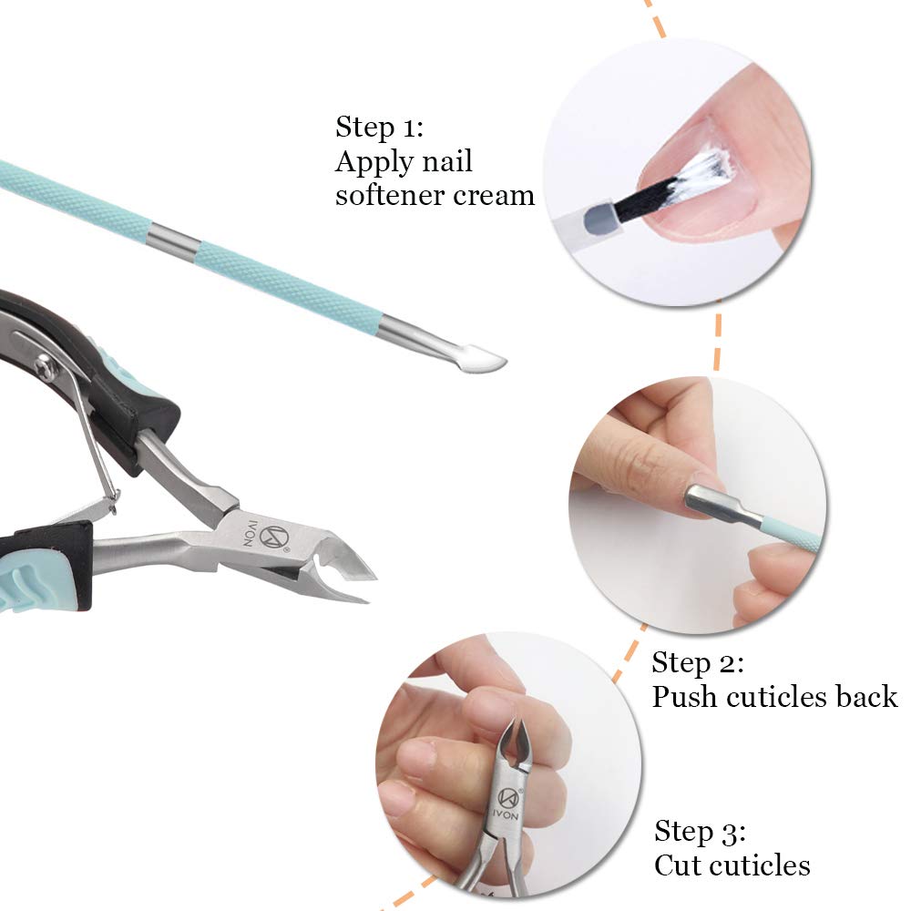 IVON Cuticle Trimmer with Pusher, Cuticle Cutter Remover - Rubber Non-slip Handle