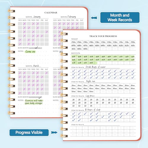 Fitness Journal-Workout Journal for Women & Men, Hard Cover Leather Fitness Planner, Workout Log Book With Gym Goals, Calendar, Progress Tracker, A5-5.7" x 8.3" - Black