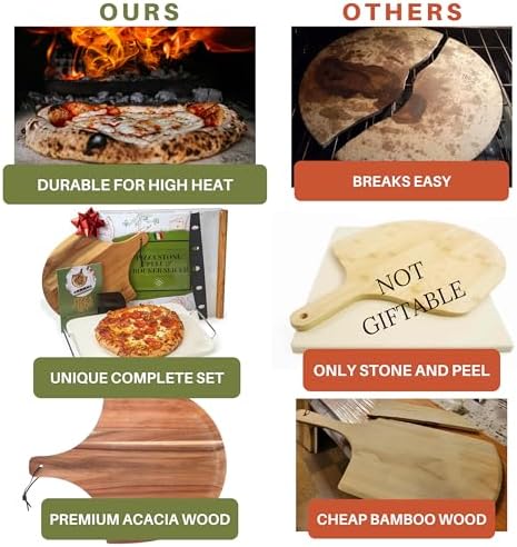 Pizza Stone for Oven and Grill Set - 5PCS Pizza Making Accessories Kit - 15 inch Pizza Stone with Handles, Pizza Peel, Pizza Cutter, Dough Tool - Baking Stone for Bread - Large Rectangular Oven Stones