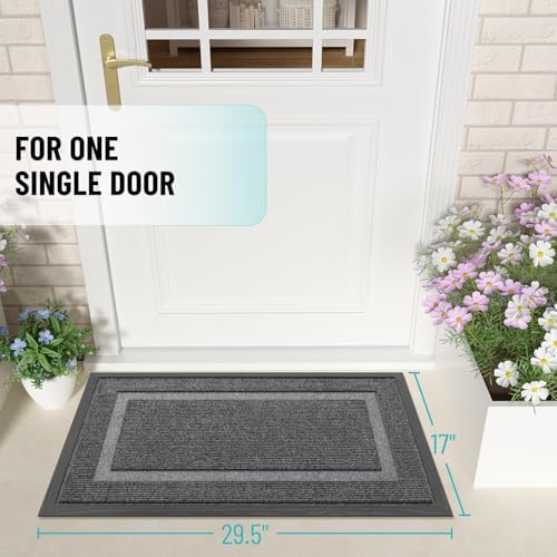OLANLY Front Door Mat Indoor Outdoor Entrance, Waterproof All-Season, All-Weather Doormat, Sturdy Natural Rubber, Fade Resistant, Low Profile, Easy Clean Patio Porch Entryway Mat, 29.5x17, Dark Grey