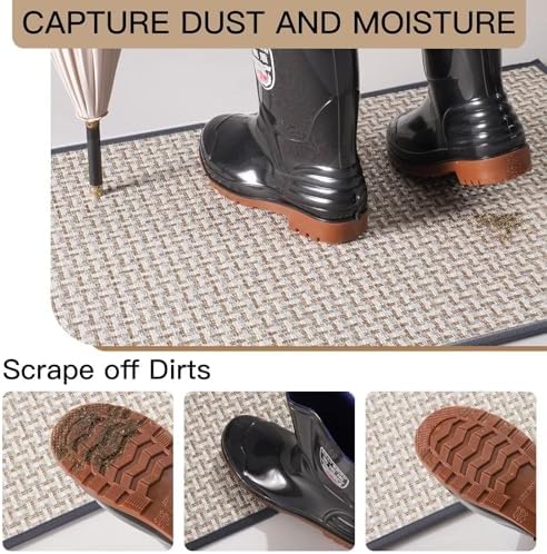 Door Mat Entrance 24"x35", Dirt Resistant and Absorbent, Non-Slip Rubber Backing Floor Mats, Easy Clean Low-Profile Doormat for Entryway, Front Door, Inside Entrance, Grey