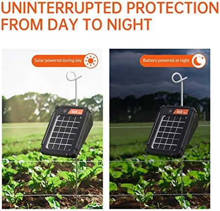 S65 0.065J Solar Electric Fence, 2 Miles Solar Fence Charger for Preventing Bears, Raccoons, Skunks Intruding, Solar Electric Fence Charger with Grounding Rod