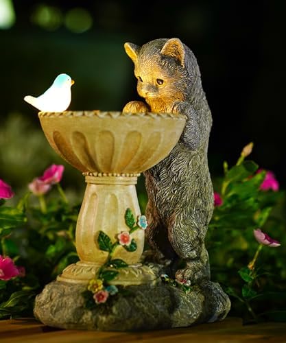 Nacome Solar Cat Birdbath Garden Decor: Outdoor Statues Ornaments for Outside Decorations Yard Art Lawn Porch Patio Balcony - Birthday Gifts Choice for Mom Grandma Women Lover
