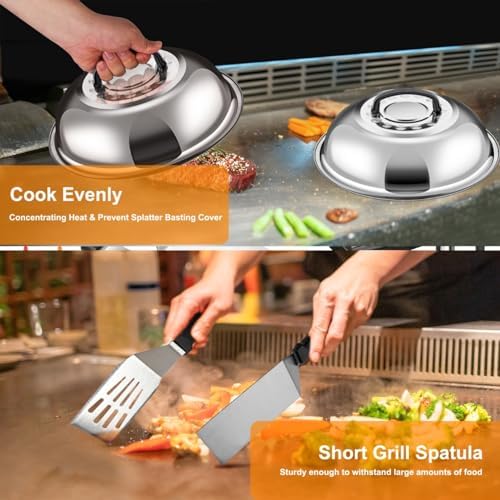 Griddle Accessories for Blackstone with Smashed Burger Press,19Pcs Griddle Accessories kit for Hibachi, Enlarged Grill Spatula, Salt and Pepper Shakers, Grill Black Tools Set