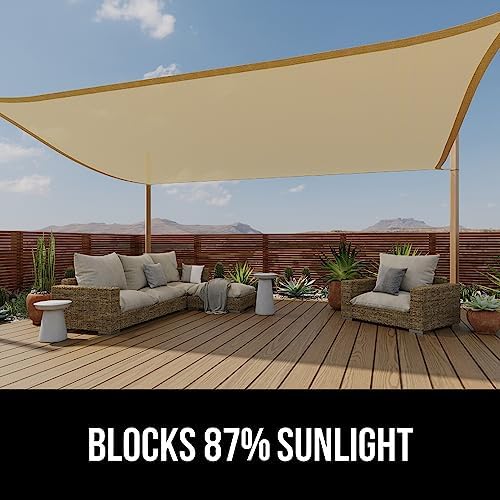 GORILLA GRIP Heavy Duty Sun Shade, UV Protection Fade Tear and Rust Resistant Rectangle Sunshade Canopy, Curved Edges Blocks Sunlight, Breathable Sail, Outdoor Patio, Lawn Garden 12x12 FT Sand