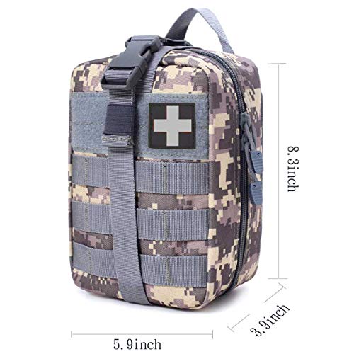 Molle First Aid Pouch Empty, Rip Away Medical Pouch, Molle Ifak Pouch, ACU Tactical EMT Pouches Bag Only for Hiking Camping