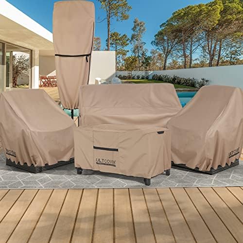 ULTCOVER Patio Parasol 600D Waterproof Outdoor Market Extra Large Umbrella Cover - Fits Double-Sided Umbrella 13-15 Feet