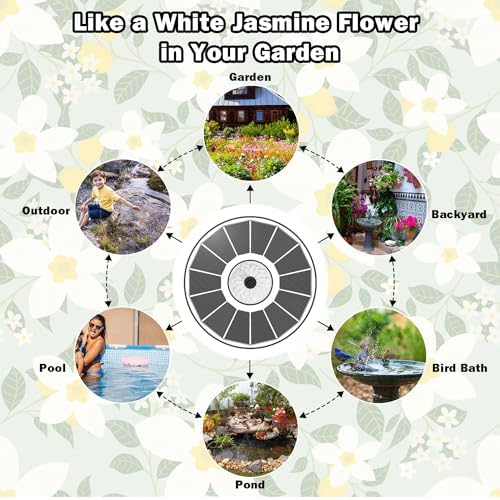 Solar Fountain White Flower, 3.5W Glass Bird Bath Fountains Solar Power No Battery with 4 Fixed Rods & 7 Nozzles, Solar Fountain Pump for Bird Bath, Pool, Garden, Outdoor, Pond