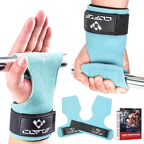 COFOF Weight Lifting Wrist Strap,Double Layer Leather Weightlifting Wrist Strap for Deadlift and Powerlifting, Adjustable Neoprene Padded Gym Workout Lifting Wrist Hooks for Men/Women(Pair)