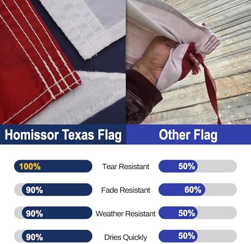 Homissor State of Texas 3x5 Feet Flag - Embroidered Sewn Heavy Duty 210D Oxford Nylon Flags Vivid Color - Brass Grommets and 4 Stitch Hemming