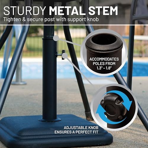 US Weight 26 Pound Umbrella Base - Cast Stone Outdoor Umbrella Stand - for Use with Umbrella Poles 1.3" to 1.8" - Designed to be Used with Patio Table - Black