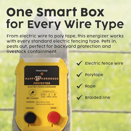 Electric Fence Charger - Powerful 110V AC Plug-in Fence Energizer for Chickens, Small Farms & Gardens - Easy Setup Predator Protection for Safer Free-Ranging