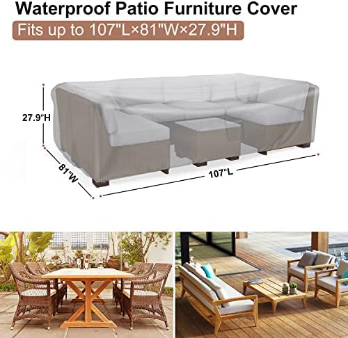 Patio Furniture Set Cover Waterproof, Mrrihand Outdoor Sectional Sofa Set Cover Heavy Duty 600D Table and Chair Set Cover 107" L×81" W×27.9" H