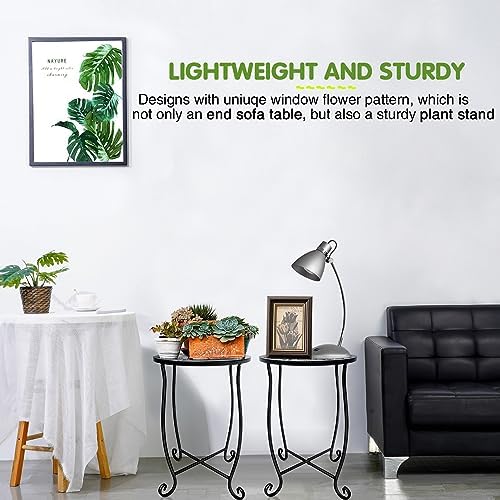 Metal Round Side Table for Small Spaces - Indoor/Outdoor, Perfect for Patio, Yard, Porch, Balcony, Garden