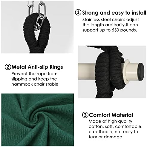 Y- STOP Hammock Chair Hanging Rope Swing, Max 500 Lbs, 2 Cushions Included, Large Macrame Hanging Chair with Pocket for Superior Comfort, with Hardware Kit, Green