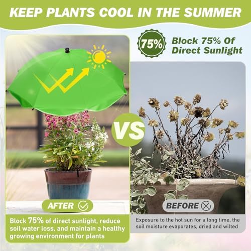 4 Pack Plant Umbrellas for Outdoor Plants,26" Larger Garden Umbrella Sun Shade for Garden Beds Potted Plants-Upgraded 43.3" Higher Adjustable Angle Plant Shade Cover Umbrellas for Plant Flower