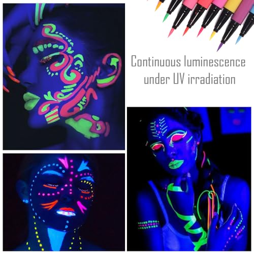 evpct Colorful UV Neon Liquid Eyeliner Pencil Pen, Rainbow Halloween Matte Colored Eyeliners Pencil Glow in Dark, Waterproof Long Lasting Highpigmented Delineador de ojos líquido de neón 01# White