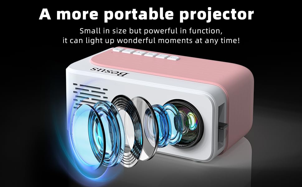Mini Projector, HD 1080P WiFi Video Projector, Portable Outdoor Projector with Tripod, Gift for Kids, Home Theater Movie Phone Projector Compatible with USB, AV, Smartphone/Tablet/Laptop (pink)