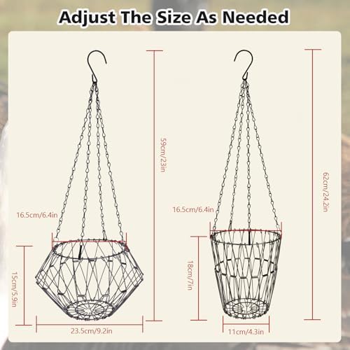 Hanging Chicken Feeder, Chicken Toys for Coop, Foldable Large Poultry Vegetable Fruits Feeder Basket with Hanging Chain, Chick Feeder for Chicken/Hens/Duck/Rabbit, M 2PCS