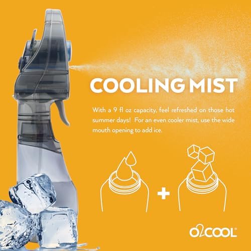 O2COOL Deluxe Handheld Battery Powered Water Misting Fan (Grey) 2 Pack