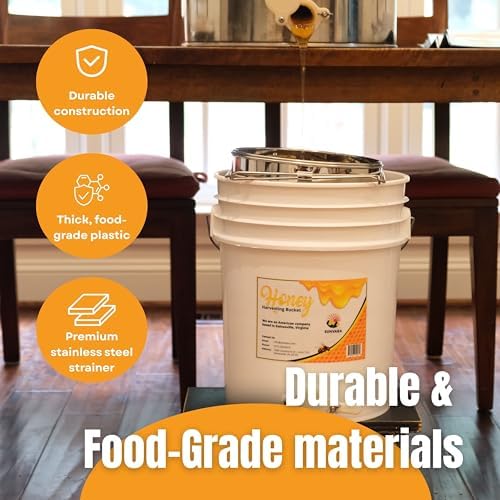 Honey Bucket with Gate 5 Gallon Kit - Stainless Steel Double Layer Strainer, Uncapping Knife Honey Scrapper Tool Beekeeping Equipment, Honey Extractor Equipment, Bee Supplies