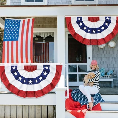 6 Pack 3x6 FT American Bunting Flag, USA Pleated Fan Flag Patriotic Half Fan Banner 4th of July Decorations Outdoor Memorial Day Decor Fourth July Independence Day Outside Red White and Blue Decor