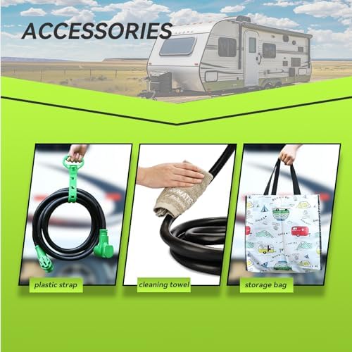 RVMATE 50 Amp 25 Feet RV/EV Extension Cord, Easy Plug in Handle, 14-50P to 14-50R with LED Indicator, ETL Listed, Come w/Storage Bag and Plastic Strap