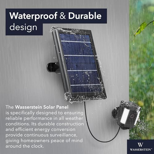Wasserstein Solar Panel Compatible with Ring Spotlight Cam Plus/Pro/Battery, and Ring Stick Up Cam Battery - Includes Barrel Plug with USB C Adapter - 2W 5V Charging (1 Pack, Black)