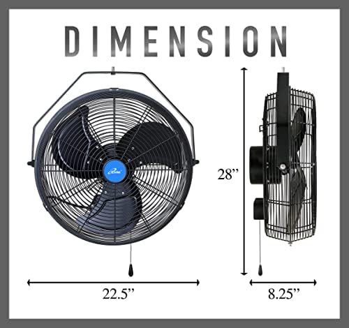 iLiving 18" Wall Mounted Fan - 6360 CFM, 3-Speed, Industrial Grade, Commercial/Residential, Weatherproof Outdoor/Indoor Fan for Garage, Patio, Workshop, Greenhouse | UL Listed, Mist Kit Compatible