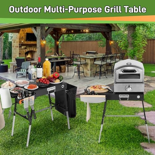 Grill Tables for Outside, Blackstone Griddle Stand with Trash Holder - Fit 17” or 22” Other Tabletop Grill, Folding Portable Ninja Grill Stand& Blackstone Table for Outdoor Tailgate, Camping