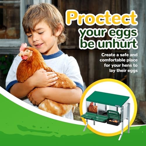Chicken Nesting Box with Metal Legs, 3 Holes, Roll Away, Green, 31.9" x 19.9" x 30"