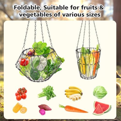 Hanging Chicken Feeder, Chicken Toys for Coop, Foldable Large Poultry Vegetable Fruits Feeder Basket with Hanging Chain, Chick Feeder for Chicken/Hens/Duck/Rabbit, M 2PCS