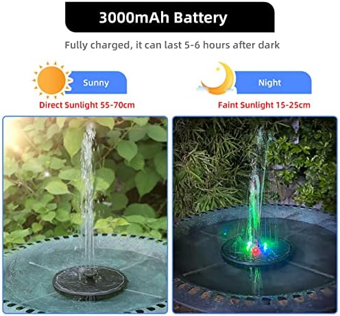 Solar Fountain, Powered Water 4W Pump for Bird Bath with LED Lights, 7 Nozzle and Fixer Hummingbird Garden, Pond, Pool, Fish Tank, , Black