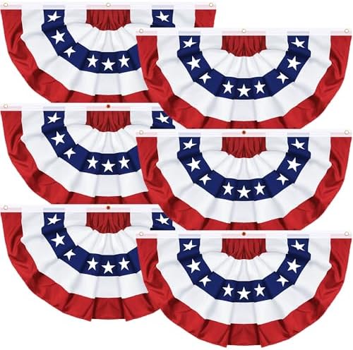 6 Pack 1.5 X 3 FT USA Pleated Fan Flag 4th of July Decorations, American Bunting Flag Fourth of July Patriotic Half Fan Banner 100% Polyester Memorial Day Fourth of July Independence Day Outdoor Decor