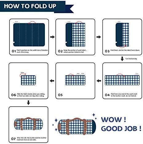 PortableAnd Picnic Blankets, 3 Layer Soft Fleece Blanket for Beach,Camping on Grass, Waterproof, Sandproof, Best Gift for Couple & Families, Black and Gray Checkered