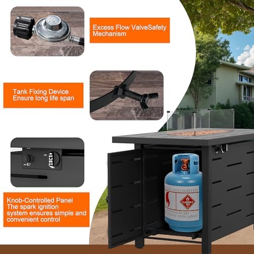 Walsunny 43 inch Outdoor Propane Fire Pit 50,000 BTU Gas Fire Pit Table with Lid, Waterproof Cover, Rectangle Gas Firepit Table for Garden/Patio, CSA Certification