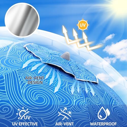 7ft Beach Umbrella with Built-in Table Tray,UPF 50+ beach umbrellas for sand heavy duty wind portable, Windproof Outdoor Shade Umbrella for Patio Garden