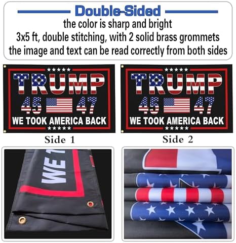 3 Ply Trump 45th 47th President Flag Trump 2025 Flags 3x5 Ft Outdoor Double Sided We Took America Back Flags for Bedroom Room Yard House Decorations Banner