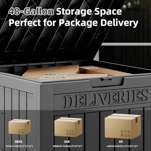 Package Delivery Box for Outside, 48 Gallon Storage with Lockable Secure, Large Resin Outdoor Package Drop Container