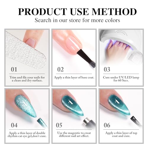 Double Rhythm 0.5 OZ Cat Eye Gel Polish with Magnet 15ML Holographic Glitter Shimmer Translucent Jelly Color Magnetic Polish Salon DIY at Home (MC1020)