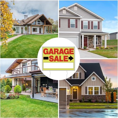 Garage Sale Signs - 3Pack Double Sided Garage Sale Signs & 6Pack Directional Arrow Signs with Metal Stakes - Waterproof Reusable Yard Sale Signs for Outdoor Sales