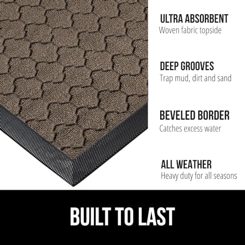 GORILLA GRIP 100% Waterproof All-Season WeatherMax Doormat, Durable Natural Rubber, Stain and Fade Resistant, Low Profile, Indoor Outdoor Doormats, Easy Clean Patio Entry Mat, 17x29, Latte Quatrefoil