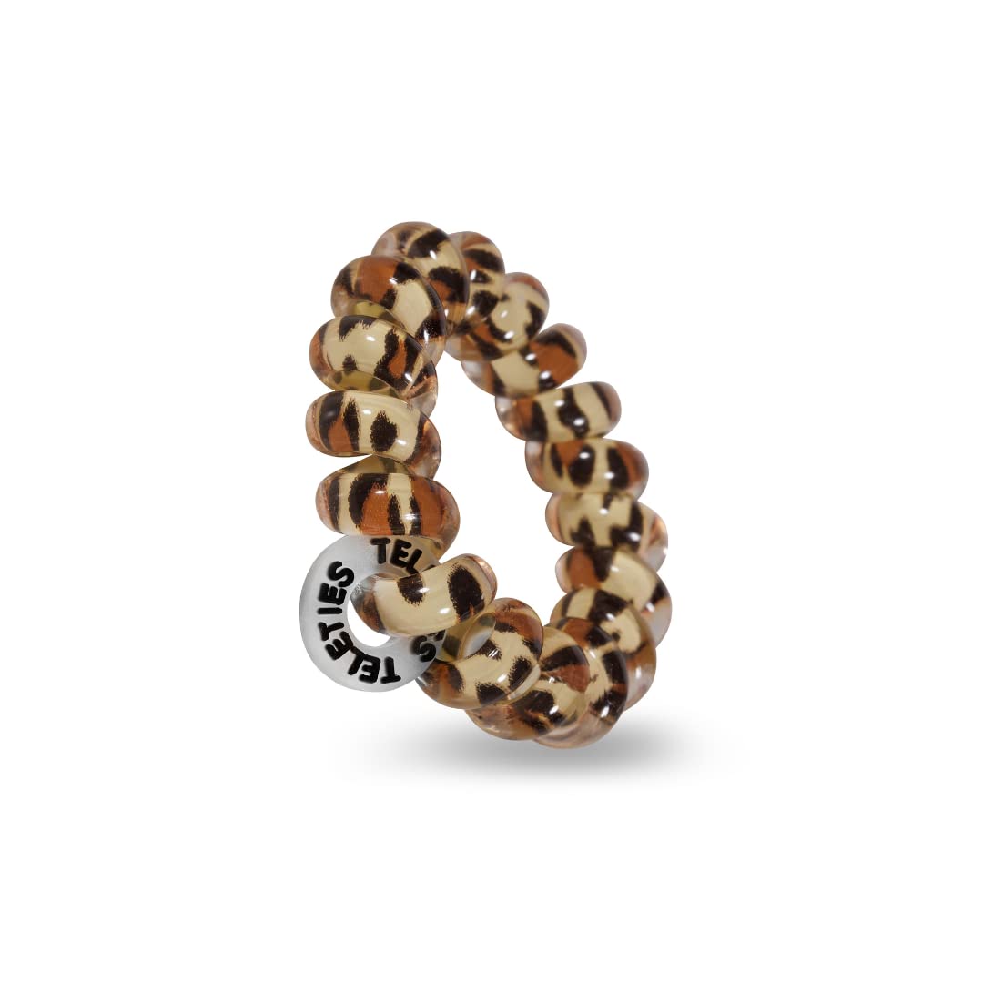 Teleties Brand - Hair Tie - Tiny Spiral Hair Coils - Leopard - 5 Count - Phone Cord Hair Ties for Women - Strong Grip, No Rip, Water Resistant, No Crease Hair Tie Coils