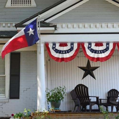 4Pack Bunting Flag 2x4 Ft American Patriotic Bunting 4th of July Decor Outside Porch USA Pleated Half Fan Flag Decorate Garden Embroidered Star Red White & Blue Banner