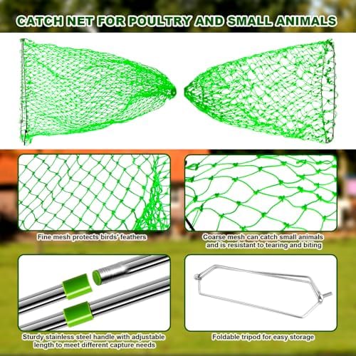 Chicken Catching Net – 2-in-1 Combo with Coarse and Fine Mesh Nets, Extendable from 29” to 68” – Stainless Steel Frame for Catching Ducks,Small Dogs, Cats, and Fish. Essential Coop Accessory