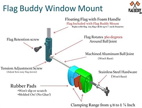 Flag Buddy Skier Down Flag Holder. Flag included. Orange safety flag included. Tired of Holding the Skier Down Flag? Just clamp the Flag Buddy to your window and rotate it up when required.