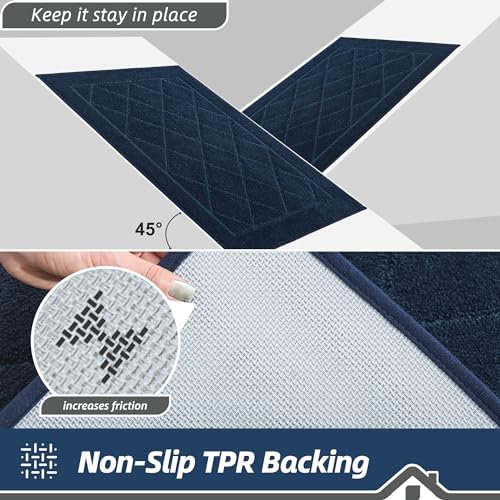 BEQHAUSE Dirt Trapper Door Mat 20" x 32", Doormat Non-Slip Entryway Rugs Washable, Dog Door Mat Stain Resistant and Absorbent Welcome Floor Mat for Front Back Door, Muddy Wet Shoes & Paws, Navy Blue